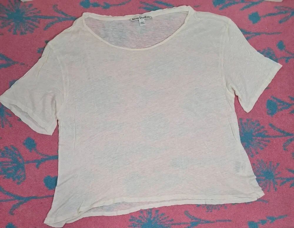 Acne studio womens large 100% linen tshirt cream shortsleeve